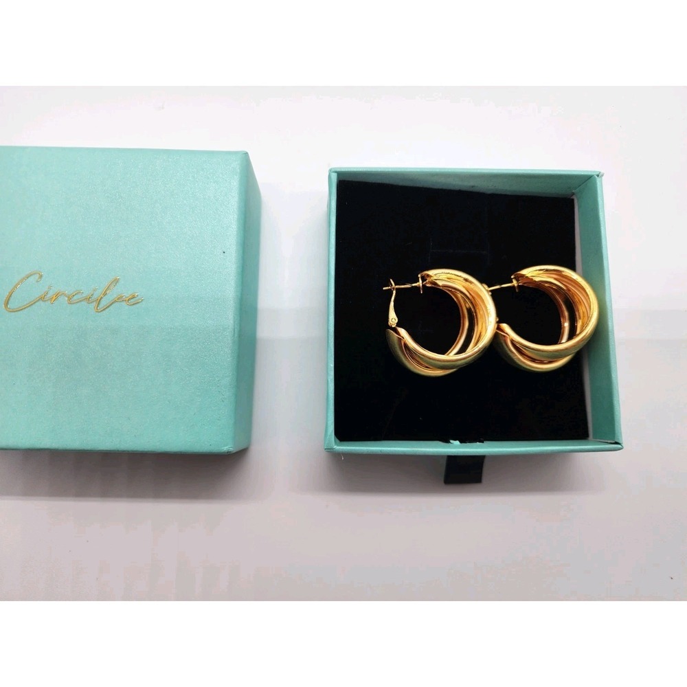 NIB 14KT Gold Plated Sterling Silver Overlapping Double Hoop Earrings